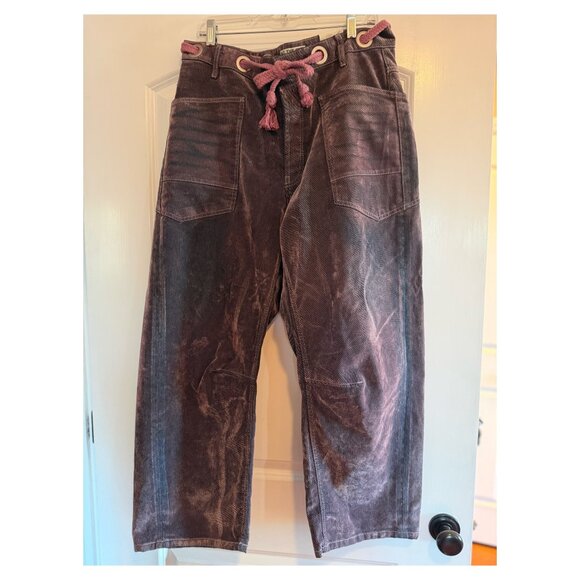 Free People Moxie Flocked Pull On Barrel Jeans We The Free Rope Tie Size 31 - Picture 3 of 9